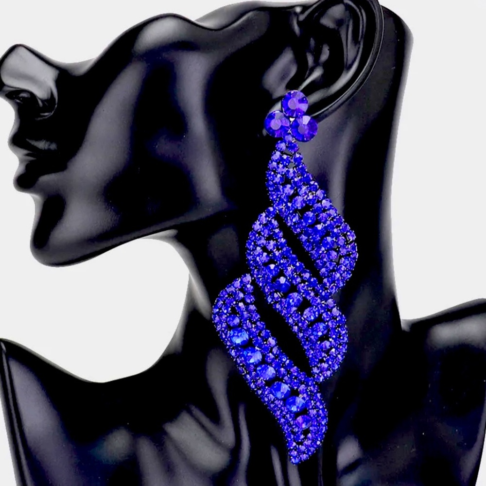 Royal Blue Crystal Pageant Earrings